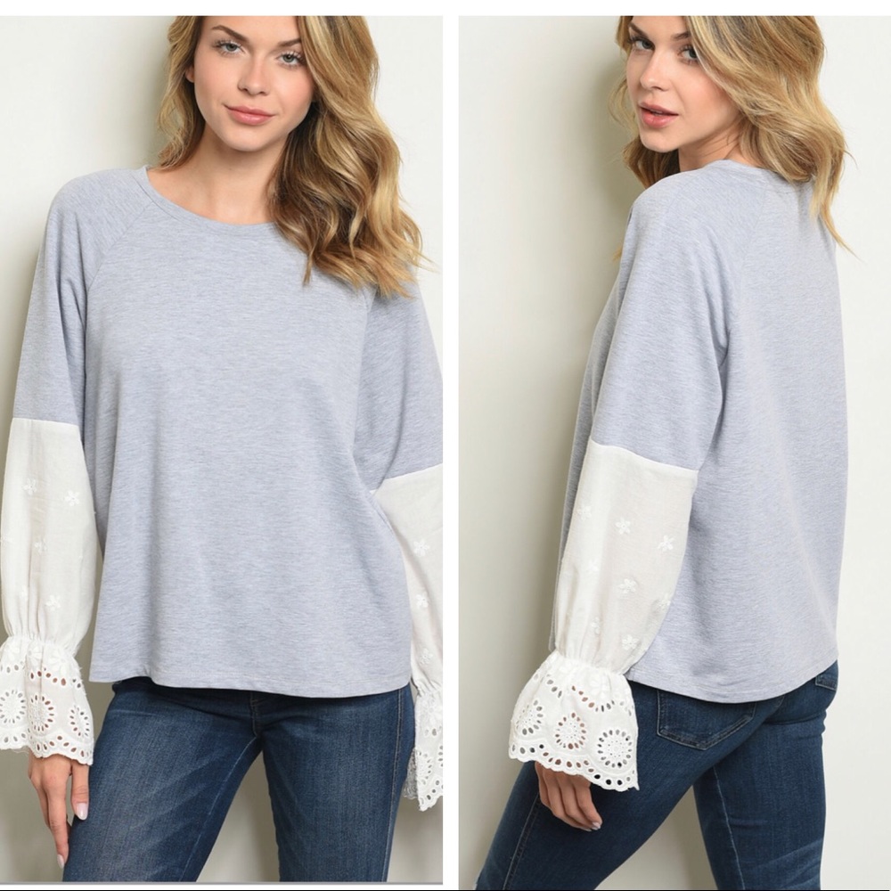 3/$36 GILLI grey long sleeve tee with lace sleeves - Picture 3 of 8